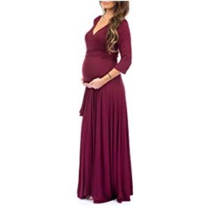 Women faux wrap maternity dress w/adjustable belt